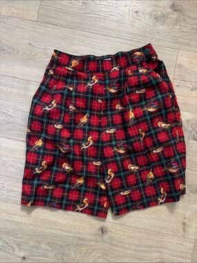 Vintage Ali Miles Red Plaid Shorts with Duck motif. Trouser shorts.